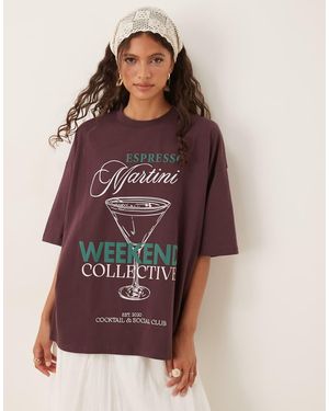 ASOS Weekend Collective Oversized T-Shirt With Cocktails And Social Club Graphic - Purple