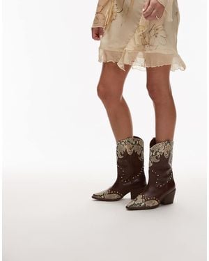 Bronx Jukeson Beaded Western Ankle Boots - Natural
