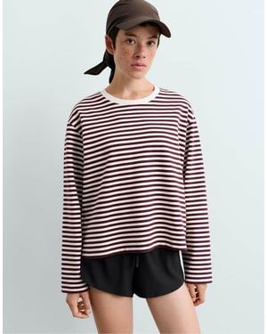 Oysho Boxy Striped Cotton Blend Long-sleeved T-shirt - Red