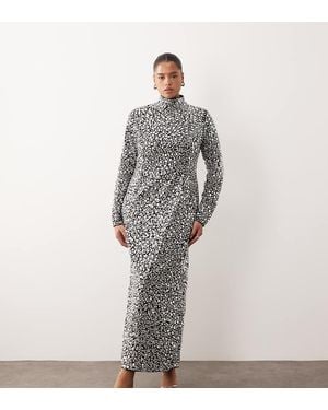 ARRANGE Curve Textural Sequin High Neck Long Sleeve Maxi Dress - Grey