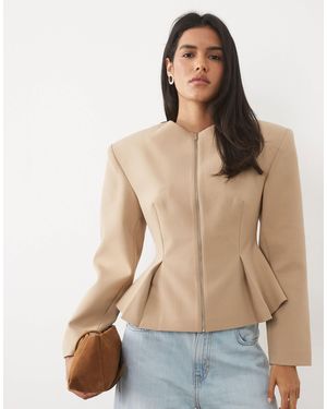 Miss Selfridge Tailored Power Shoulder Peplum Blazer - Brown