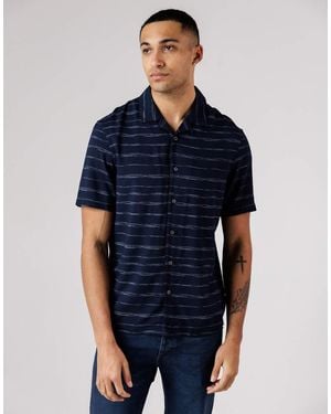 French Connection Horizontal Stripe Print Short Sleeve Shirt - Blue