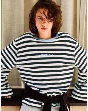 Pull&Bear Oversize Striped T-shirt - Black
