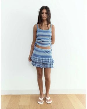 Pull&Bear Fitted Ruffled Skirt - Blue