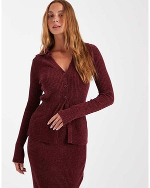 ASOS Knitted Longline Colla Cardigan Co-ord - Red