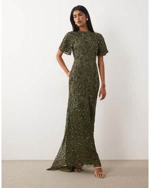 Beauut Embellished High Neck Open Back Maxi Dress - Green