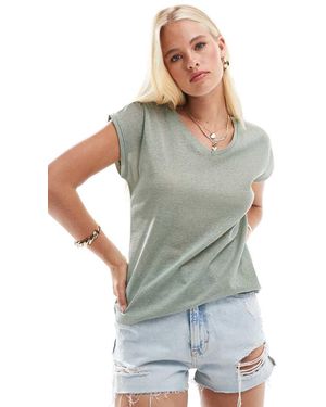 ONLY Camiseta Verde Salvia Metalizado Con Cuello De Pico De - Azul