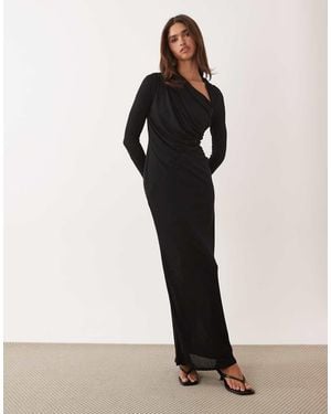 ASOS Long Sleeve Asymmetric Ruched Maxi Dress - Black