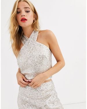 Lipsy Sequin Metallic Wrapover Crop Top