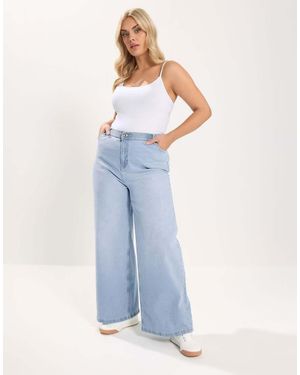 Yours Clothing Wide Leg Puddle Jeans - Blue