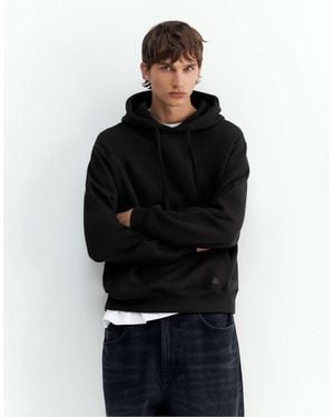 Pull&Bear Basic Hooded Sweatshirt - Black