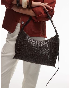 & Other Stories Leather Curved Braided Shoulder Bag With Fringing Trims - Brown