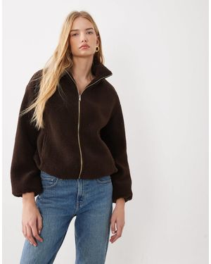 New Look Teddy-bomberjacke mit reißverschluss - Schwarz