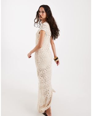 4th & Reckless Flower Crochet Cap Sleeve Maxi Dress - Natural