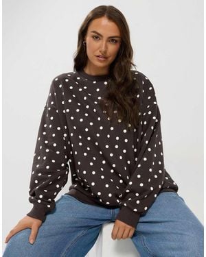 Yours Clothing Polka Dot Sweatshirt - Brown