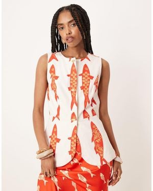 Never Fully Dressed Marina Print Waistcoat Co-ord - Red