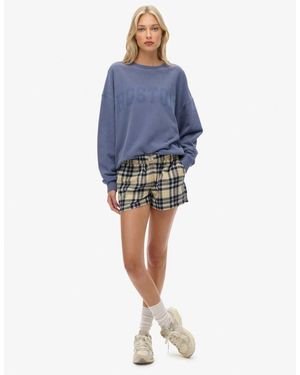 Superdry Cotton Check Elastic Shorts - Blue