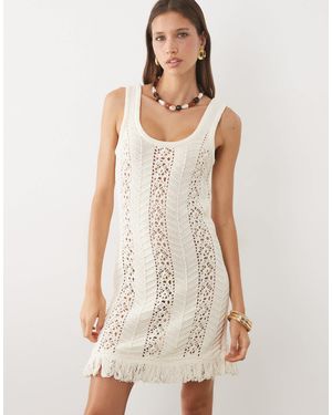 ASOS Crochet Knit Fringe Mini Dress - White