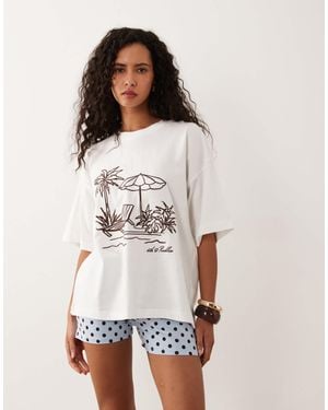 4th & Reckless T-shirt oversize en coton avec broderie graphique - crème - Blanc