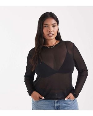 Noisy May Long Sleeve Mesh Top - Black
