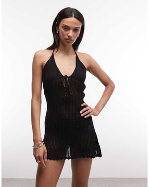 Monki Floral Crochet Tie Front Beach Mini Dress - Natural
