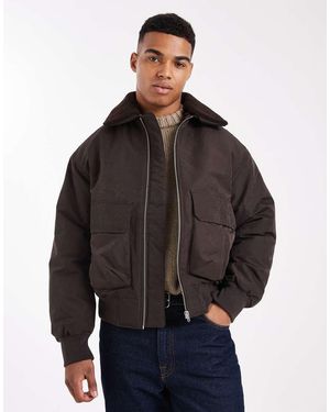 Jack & Jones Bomber Jacket With Borg Collar - Grey
