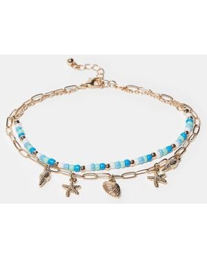 ASOS Pack Of 2 Anklets With Sea Shell Charms And Beaded Design - Natural