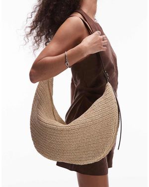 ARKET Straw Curved Slouchy Shoulder Bag With Leather Details - Natural
