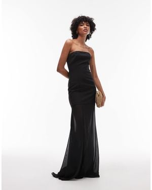 HEIRESS BEVERLY HILLS Bandeau Structured Chiffon Dropped Hem Maxi Dress - Black