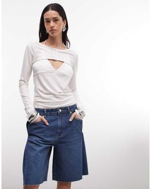 ASOS Denim Bermuda Short With Side Pleat Detail - Blue