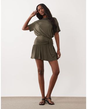 ASOS Peplum Hem Mini Dress With Tied Knot Detail - Natural