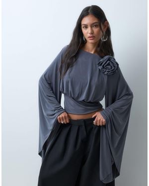 ASOS Corsage Draped Cinched Waist Blouse - Blue