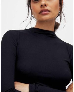NA-KD Soft Line Funnel Neck Long Sleeve Top - Blue