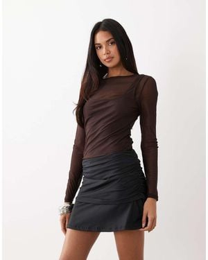 ASOS Polyamide Slinky Fold Over Waist Mini Skirt - Black