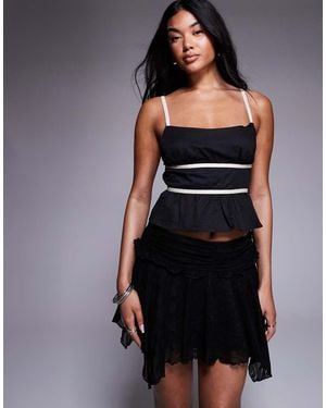 Princess Polly Rainier Contrast Cotton Strap Tie Open Back Cami Top - Black