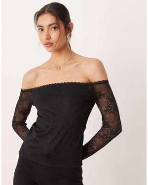Abercrombie & Fitch Off The Shoulder Lace Top With Built - Black