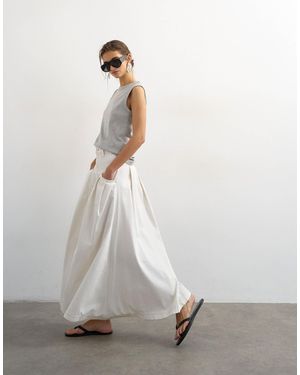 TOPSHOP Denim Pleated Maxi Skirt - White