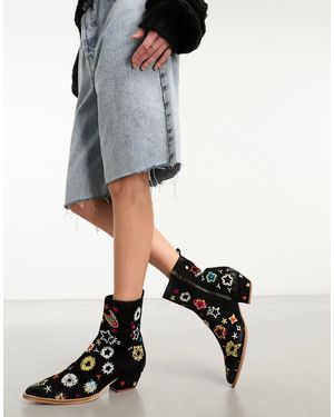 Free People Bottes style cow-boy brodées en daim - Gris