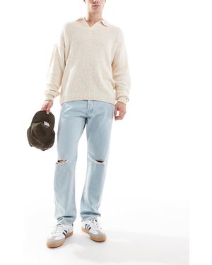 Jack & Jones – chris – gerade jeans mit knierissen und waschung - Weiß