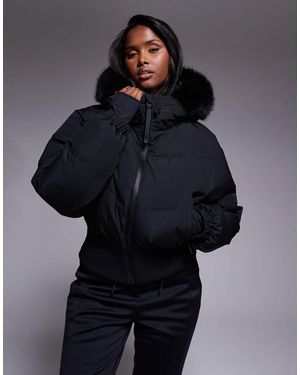 ASOS 4505 Ski & Snow Asos 4505 Ski Cropped Insulated Ski Bomber Jacket With Faux Fur Hood - Blue