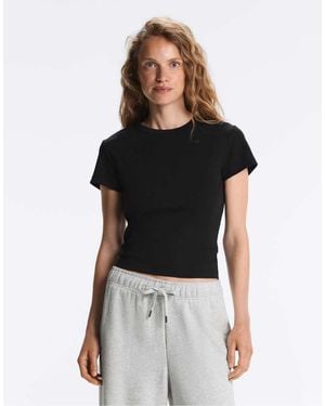 Oysho Fitted Rib Cotton Blend T-Shirt - Black