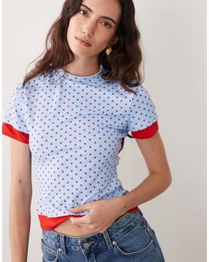 ASOS Short Sleeve Double Layer Polka Dot Top In - Blue
