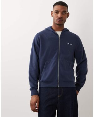 Abercrombie & Fitch Premium Hoodie Met Rits En Geschreven Logo - Blauw