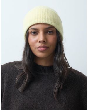 Pieces Bonnet en maille côtelée duveteux couleur crème - Noir