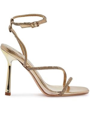 SEQWL Open Toe High Stiletto Heel Sandals With Buckle Strap - Metallic