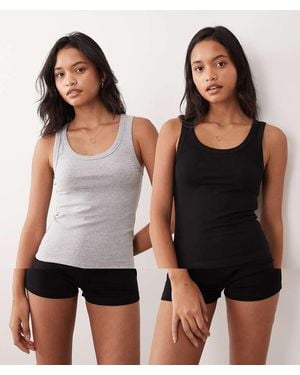 ASOS Pack De 2 Camisetas De Pijama De De Tirantes Con Cuello Ancho Mix & Match De - Negro