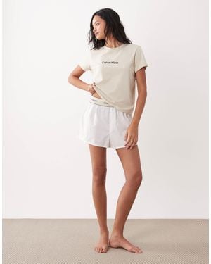 Calvin Klein Logo T-Shirt Pyjama Set - Natural