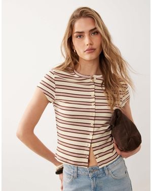 Miss Selfridge Short Sleeve Button Through Top - Brown