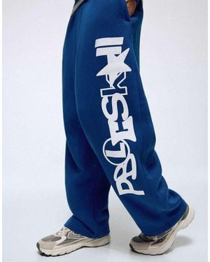 Bershka Balloon Trousers With Side Print - Blue