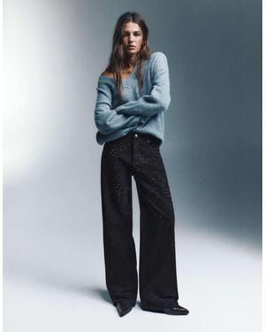 Pull&Bear Straight-leg baggy Jeans With Rhinestones - Blue